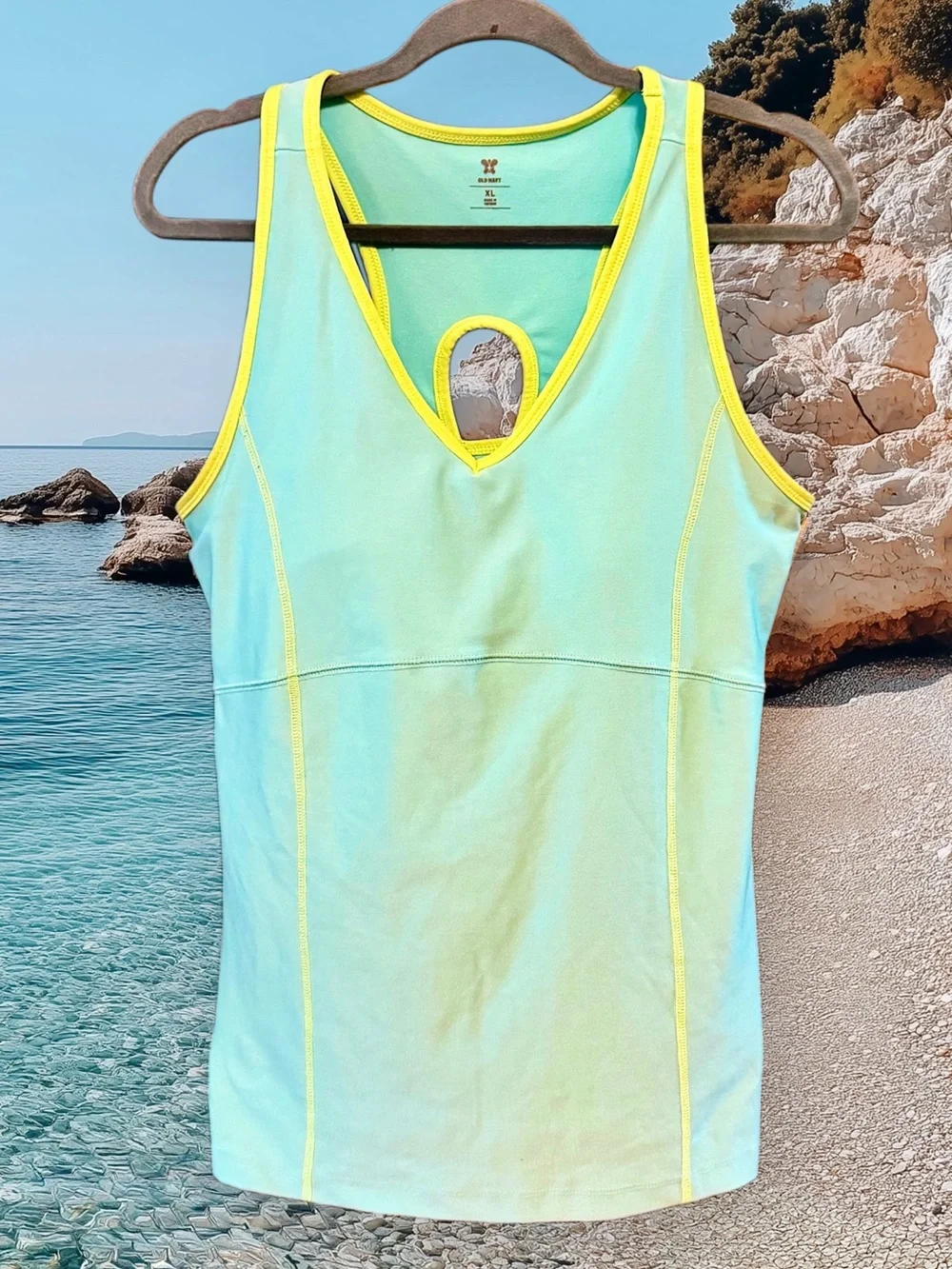 Old Navy Aqua Tank One-Piece with Yellow Trim size XL